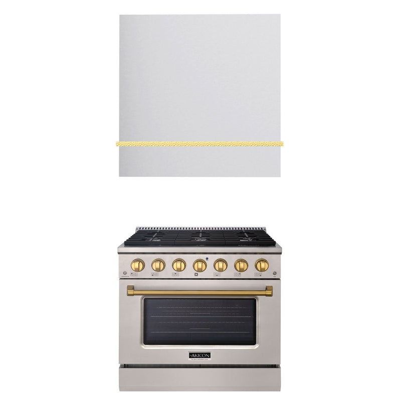 Akicon 36" Stainless Steel Range Hood with 600 CFM Insert & 6-Burner Gas Range Combo – Powerful Ventilation, Convection Oven, Multiple Finishes