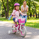 Kids Bike 18-Inch with Training Wheels and Basket Rose Red