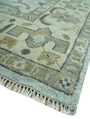Blue and Beige Hand Knotted Traditional Oriental Oushak 8x10 wool area Rug by The Rug Decor