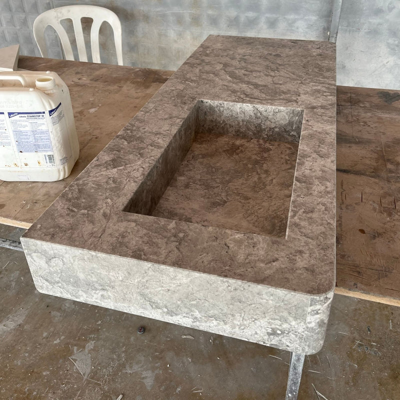 Tundra Grey Marble Handcrafted Vanity Sink - Luxury Bathroom, photo 5 of 12