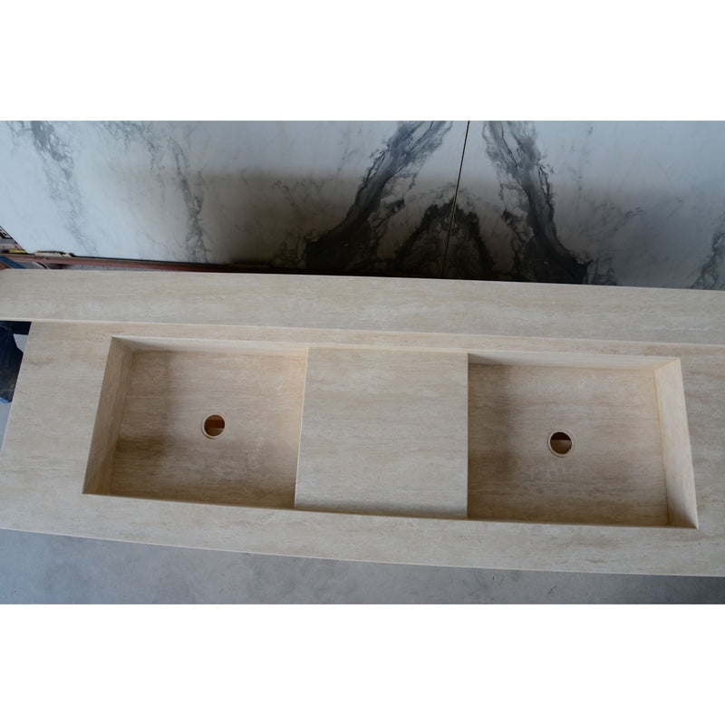 Travertine Double Sink - Handcrafted Custom Artisanal Stone Resort Luxury Bath, photo 21 of 21
