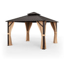12 x 12 Feet Double-Roof Patio Hardtop Gazebo with Galvanized Steel Roof Netting and Curtains-Coffee by LJGDeals