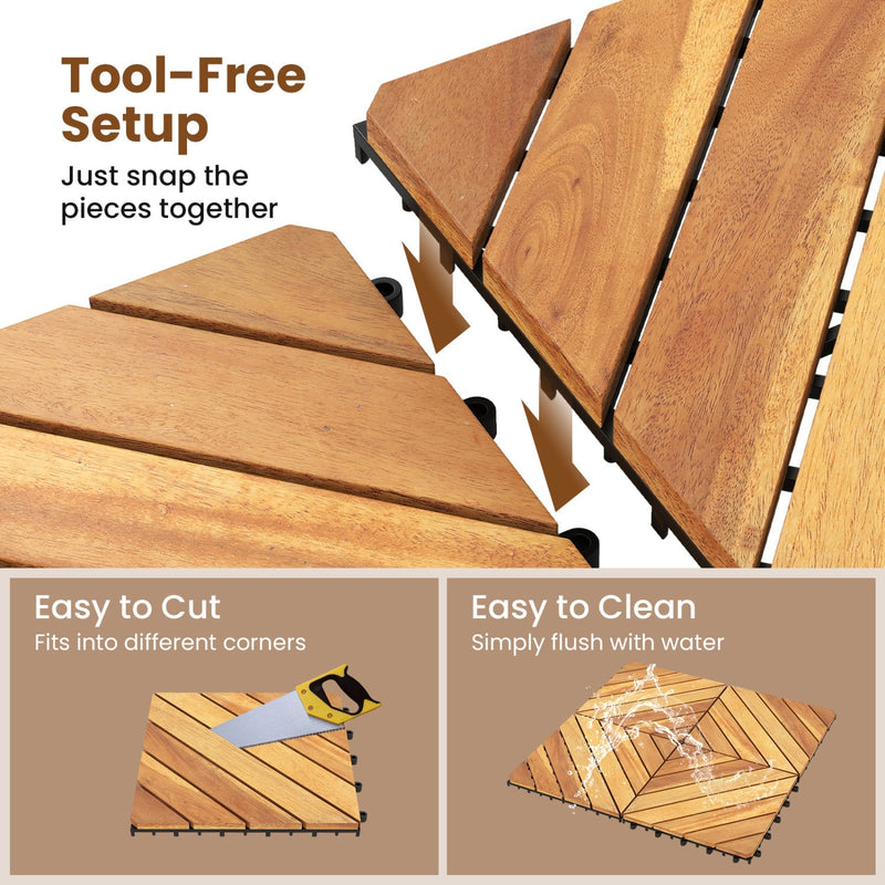 Acacia Wood Interlocking Deck Tiles 12x12 Inch - 48 Pack, photo 6 of 8