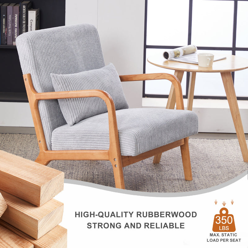 Mid-Century Modern Accent Chair, Arm Chair Living Room Chairs with Pillow Upholstered Reading Chair with Solid Wood Frame &  Living Room Bedroom Balcony (Antique Dark Grey)