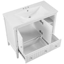36" Bathroom Vanity with Ceramic Basin, Bathroom Storage Cabinet with Two Doors and Drawers, Solid Frame, Metal Handles, White