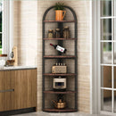 Tall 6 Tier Corner Shelf, Freestanding Bookshelf For Living Room - Rustic Brown by HouseOfZazla