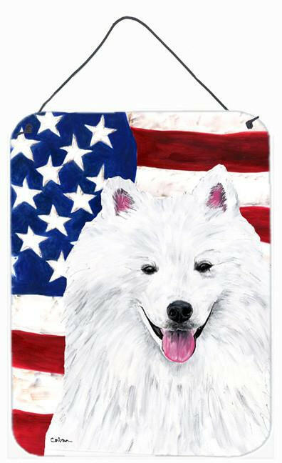 USA American Flag with American Eskimo Wall or Door Hanging Prints