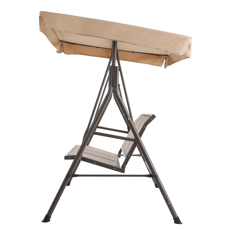 3 Person Outdoor Patio Swing, Steel Frame Textilene Seats Steel Frame Swing Chair, Beige