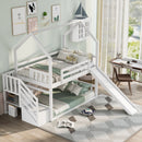 Twin Over Twin House Bunk Bed With Convertible Slide, Storage Staircase by HouseOfZazla