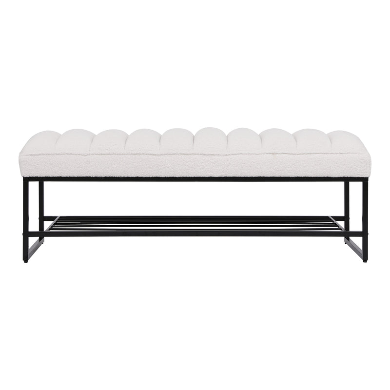 Walker Edison | Shoe Rack Bench with White Sherpa Cushion