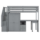 Loft Bed With Stairs, Bookshelf, Drawers, Desk & Wardrobe, Space Saving Multifunctional Furniture by HouseOfZazla