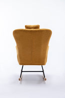 35.5 inch Rocking Chair, Soft Teddy Velvet Fabric Rocking Chair for Nursery, Comfy Wingback Glider Rocker with Safe Solid Wood Base for Living Room Bedroom Balcony (TURMERIC)