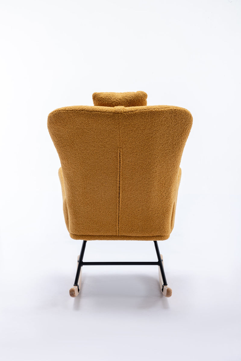 35.5 inch Rocking Chair, Soft Teddy Velvet Fabric Rocking Chair for Nursery, Comfy Wingback Glider Rocker with Safe Solid Wood Base for Living Room Bedroom Balcony (TURMERIC)