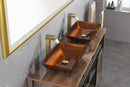 22.5" L -L -14.5" W -4 1/2 in. Handmade Glass Rectangle Vessel Bathroom Sink Set in Rich Chocolate Brown Finish with gold Faucet and gold Pop Up Drain