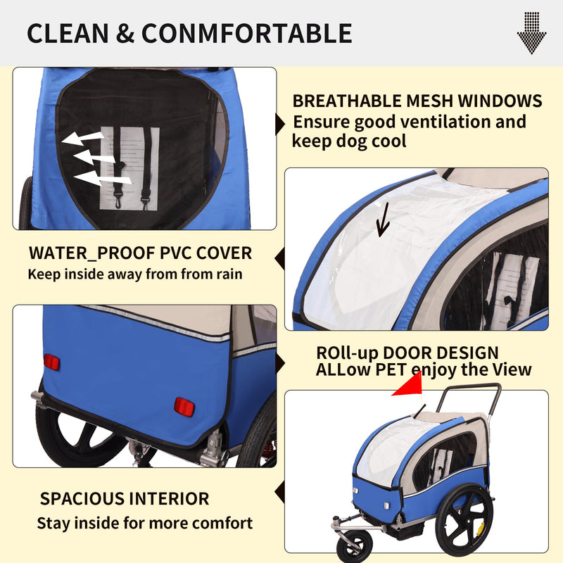 2-in-1 Double 2 Seat Bicycle Bike Trailer Jogger Stroller for Kids Children Foldable Collapsible w/Pivot Front Wheel