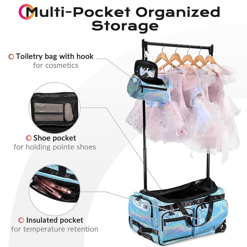 Byootique Dance Competition Rolling Bag with Rack Sports Duffle Bag