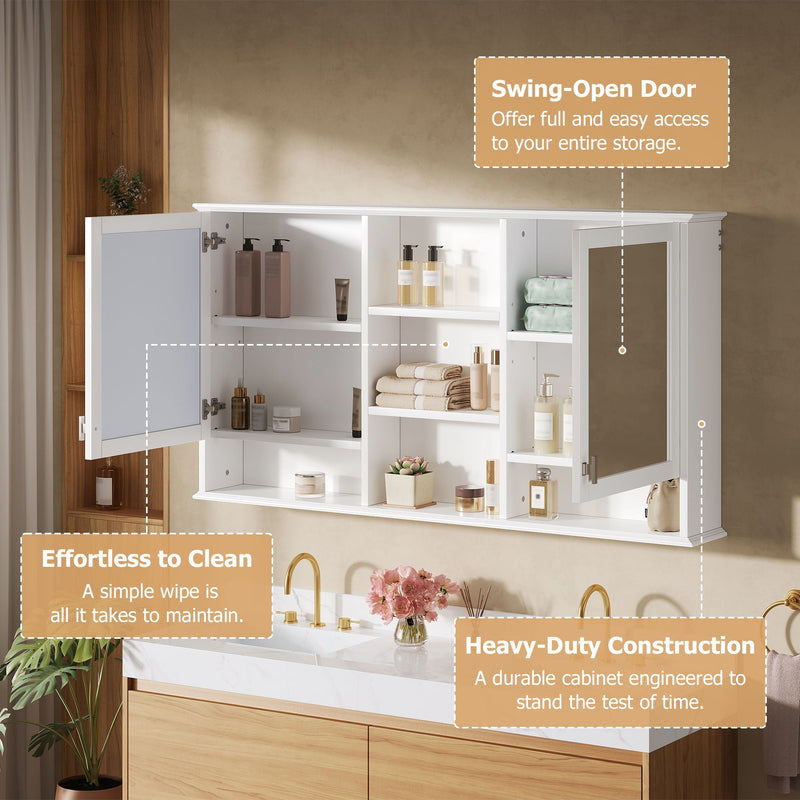 Wall Mount Mirror Cabinet With Adjustable Shelves - White, photo 3 of 14
