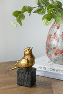 Gold Resin Songbird Sculpture On Black Faux Branch by HouseOfZazla