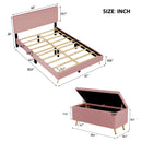 2 Pieces Bedroom Sets Queen Size Upholstered Bed Frame, Modern Corduroy Storage Ottoman,Pink