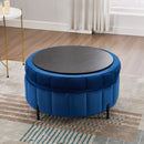 Upholstered Round Ottoman With Reversible Lid, Channel Tufted Pumpkin Shape by Unique Piece Furniture