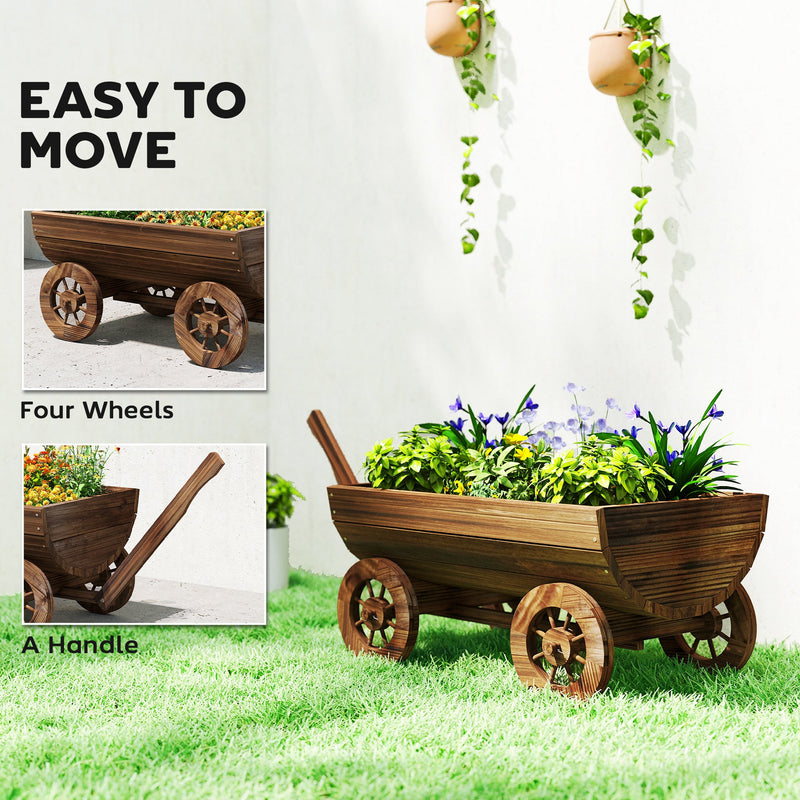 Outsunny Wooden Wagon Planter Box, photo 5 of 10