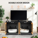 Double Litter Box Enclosure, Cat Litter Box Enclosure For 2 Cats, Hidden Litter Box Furniture With Rattan Doors - Black by HouseOfZazla