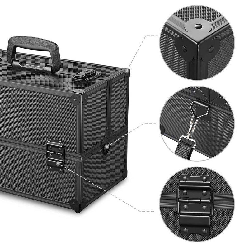 Byootique Aluminum Train Cosmetic Makeup Case Black Portable ABS