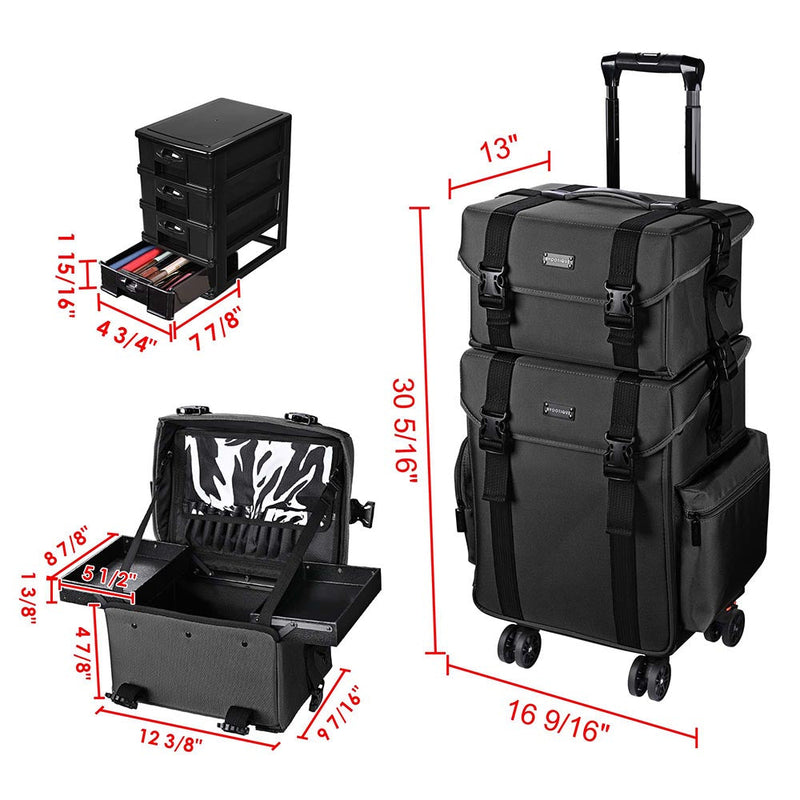 Byootique 2 in 1 Rolling Makeup Suitcase with Drawers Nylon