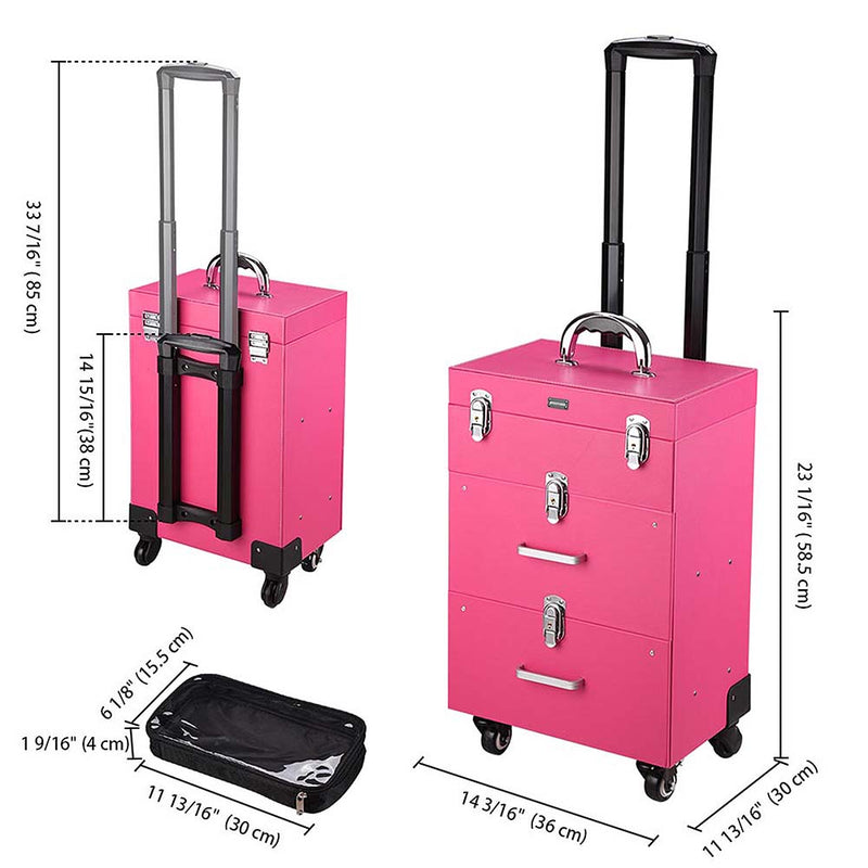 Byootique Pink Rolling Makeup Case with Drawers Nail Artist