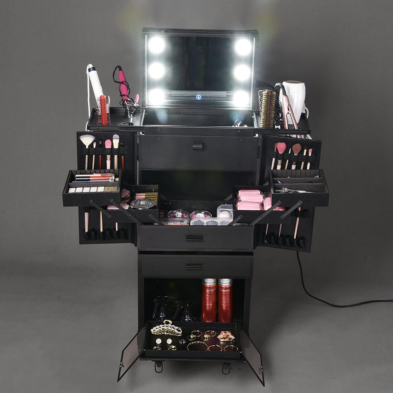 Byootique Professional Artist Rolling Makeup Case w/ Light & Mirror