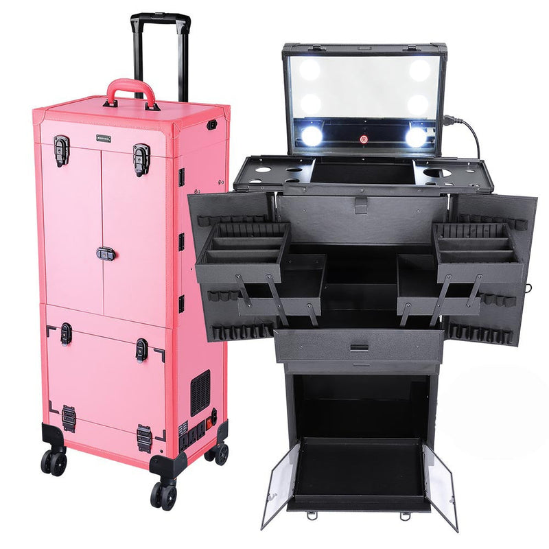 Byootique Professional Artist Rolling Makeup Case w/ Light & Mirror