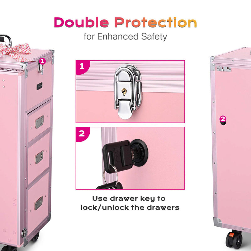 Byootique Makeup Artist Nail Tech Travel Case Workstation (Lefty & Righty) Pink