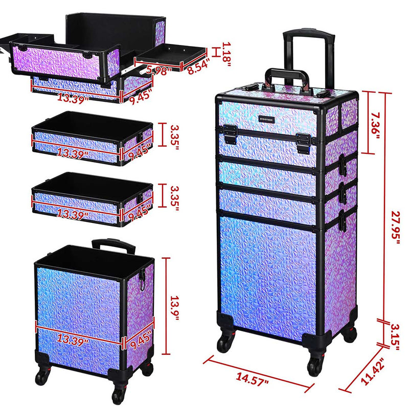 Byootique 4 in 1 Rolling Makeup Case Aluminum Keylock