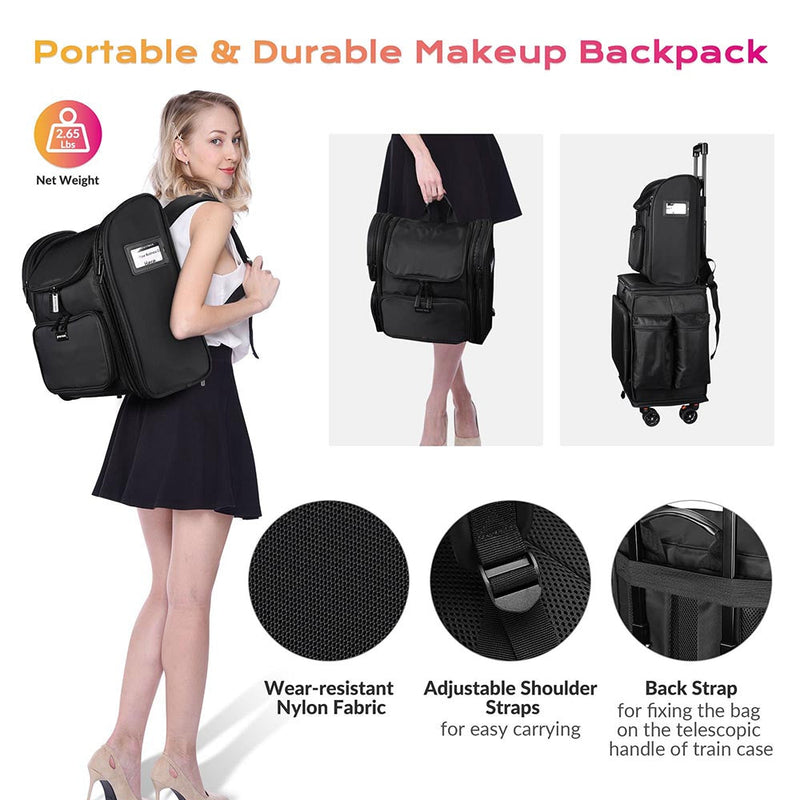 Byootique Hairdresser Nail Tech Rolling Case with Makeup Backpack