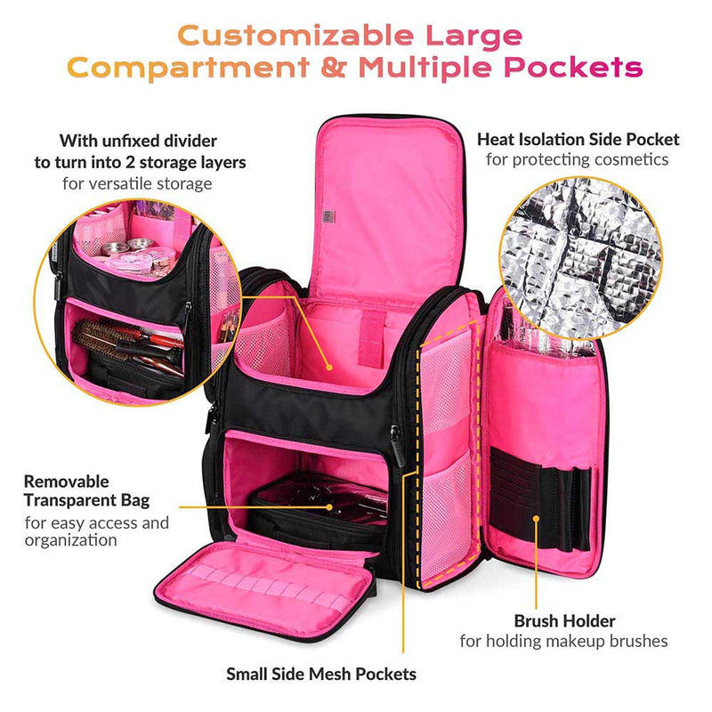 Byootique Hairdresser Nail Tech Rolling Case with Makeup Backpack