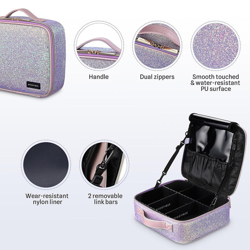 Byootique Sparkle Makeup Train Case w/ Dividers & Brush Holder