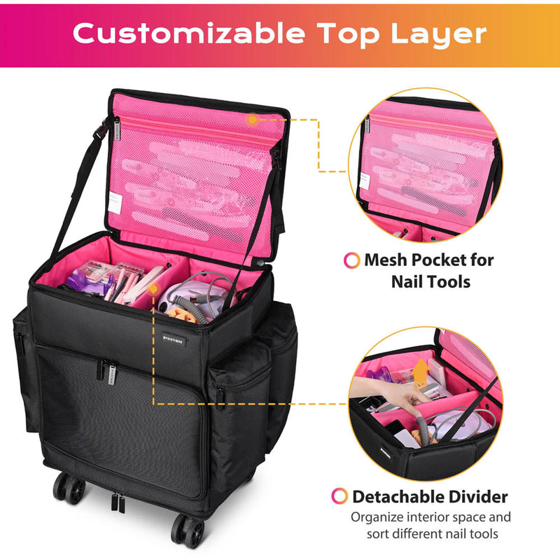 Byootique Hairdresser Nail Tech Rolling Case with Makeup Backpack