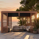 [12X12FT] Alora Premium Outdoor Wood Grain Louvered Pergola With Integrated Drainage (SAK74256) by SAKSBY WHOLESALE