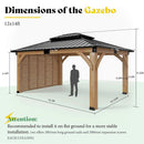 [12X14FT] Alora Modern Double-Tier Hardtop Spruce Wood Gazebo With Built-In Privacy Wall & Ceiling Hooks (SAK75086) by SAKSBY WHOLESALE
