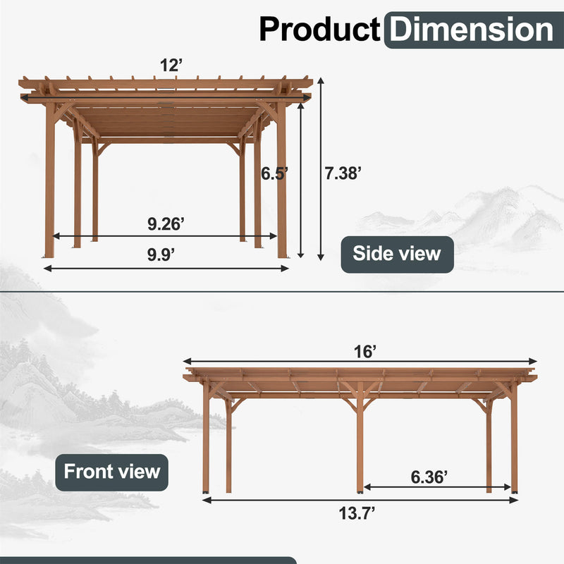 [12X16FT] Alora Extra Large Outdoor Wooden Waterproof Grape Gazebo, Brown (SAK76476)
