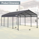[12X20FT] Alora Heavy-Duty Metal Carport With Galvanized Steel Roof For Car, Boats And Trucks, Gray (SAK95562)