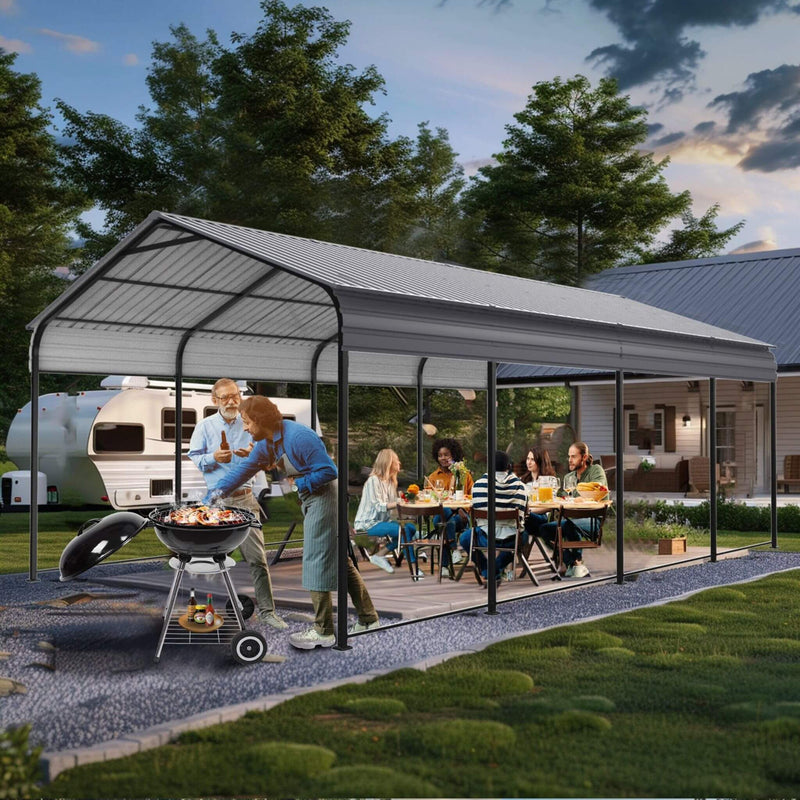 [12X20FT] Alora Heavy-Duty Metal Carport With Galvanized Steel Roof For Car, Boats And Trucks, Gray (SAK95562)