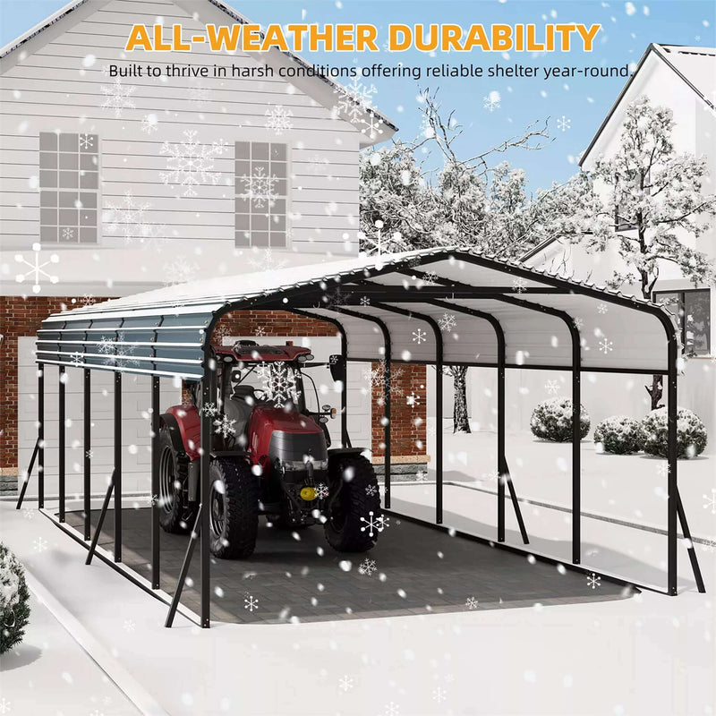 [12X24FT] Large Heavy Duty Outdoor Metal Carport Kit With Galvanized Steel Roof (SAK53849)