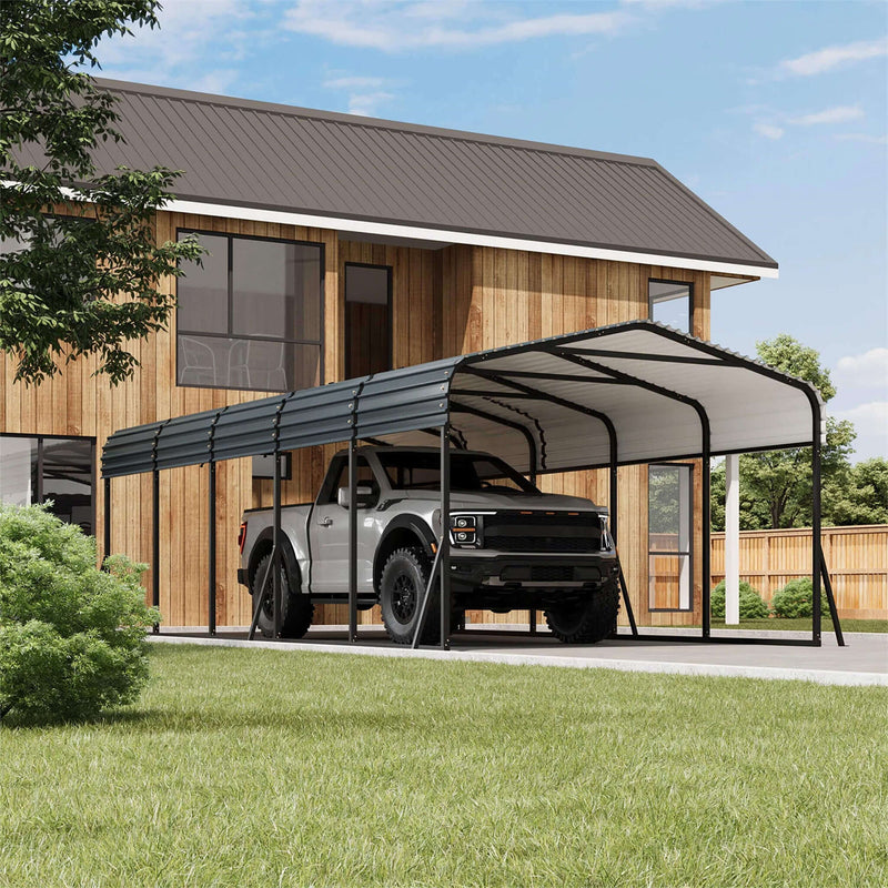 [12X24FT] Large Heavy Duty Outdoor Metal Carport Kit With Galvanized Steel Roof (SAK53849)