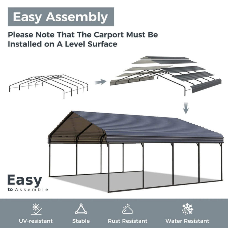 [12X25FT] Alora Heavy Duty Extra Large Multi Vehicle Carport Kit With Galvanized Steel Roof (SAK37514)