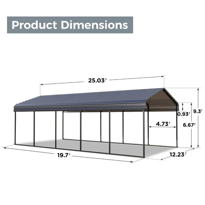 [12X25FT] Alora Heavy Duty Extra Large Multi Vehicle Carport Kit With Galvanized Steel Roof (SAK37514)