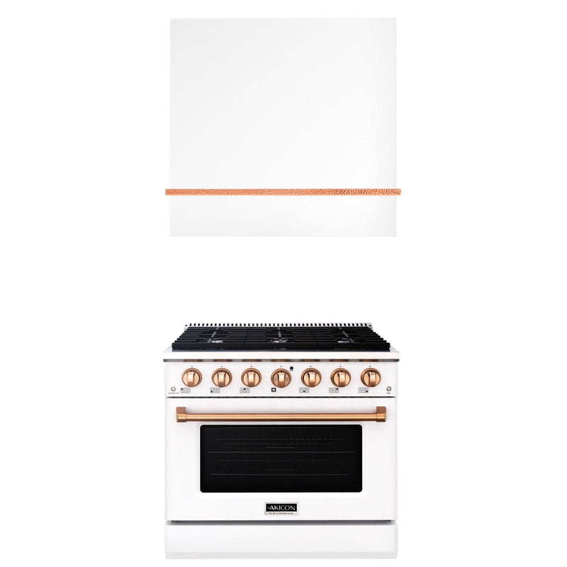 Akicon 36" Stainless Steel Range Hood with 600 CFM Insert & 6-Burner Gas Range Combo – Powerful Ventilation, Convection Oven, Multiple Finishes