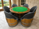 Whiskey & Wine Barrel Game Table Set — Poker Top and Dining Top Included, 6 Chairs