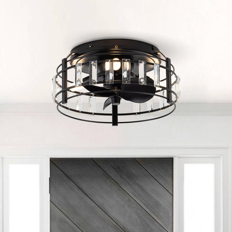 13" Modern DC Motor Flush Mount Reversible Crystal Ceiling Fan with Lighting and Remote Control