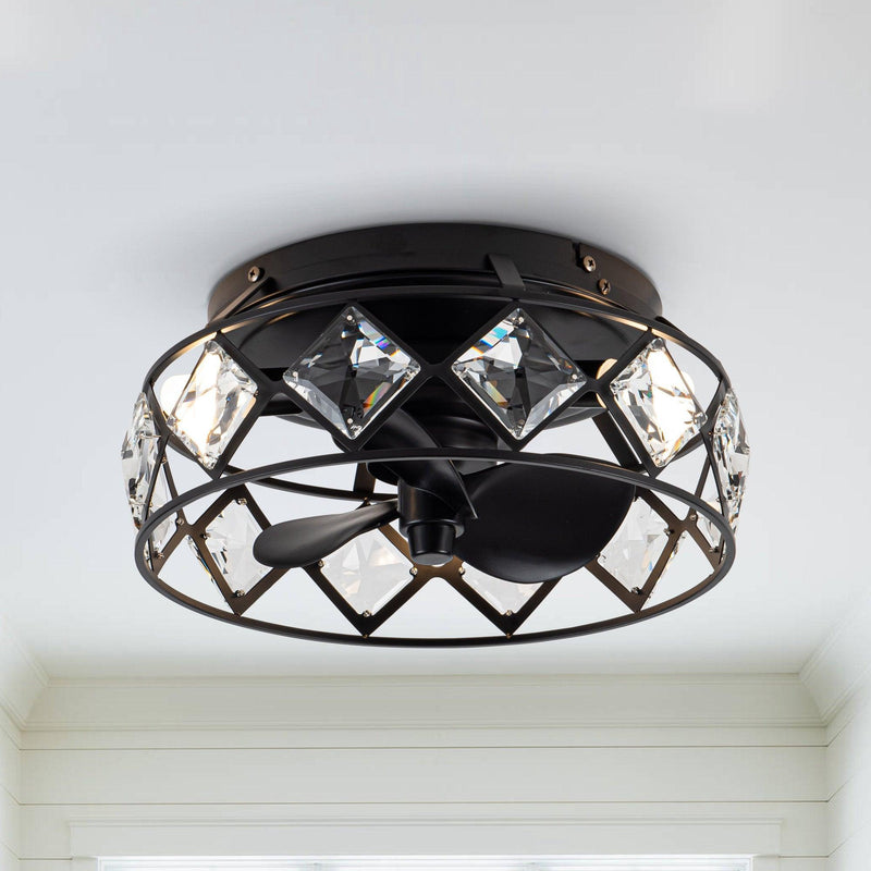 13" Srinager Modern DC Motor Flush Mount Reversible Crystal Ceiling Fan with Lighting and Remote Control